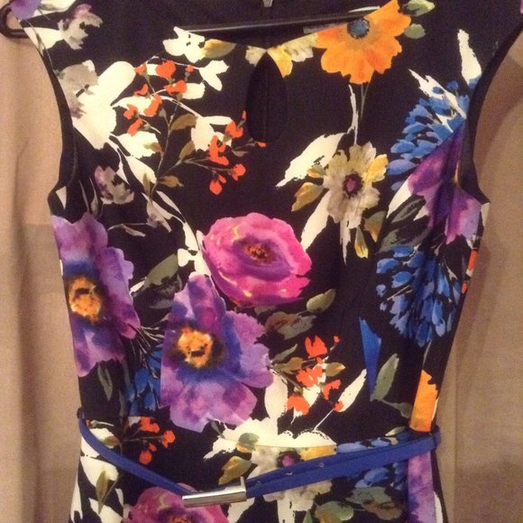 dress floral fit and flare retro keyhole 2 petite - Picture 2 of 2